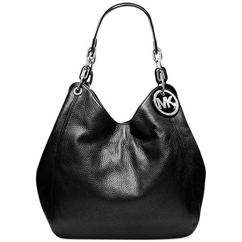 michael kors fulton large leather shoulder bag tote black signature|michael kors black fulton handbags.